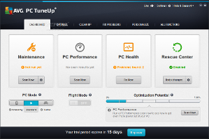 Showing the AVG PC Tuneup Dashboard